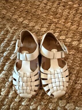 Zara White Woven Leather Kids Sandals